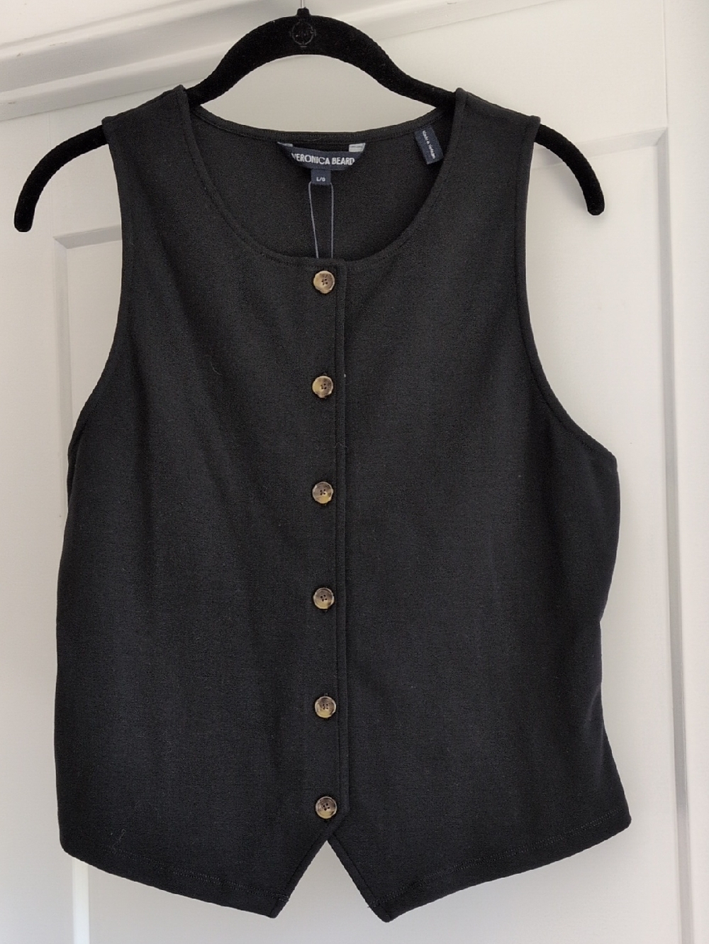 NWT Veronica Beard Black Sleeveless Button-Front Knit Shell